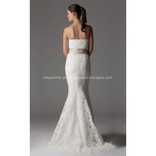 Trombeta sereia strapless capela trem laço fita vestido de casamento